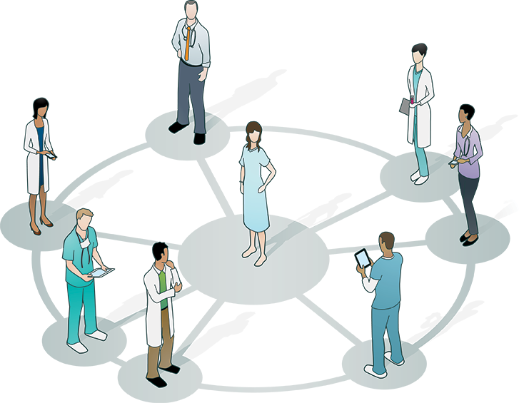 Providers standing in a circle with the patient in the center