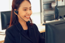 Telephone operator with smile